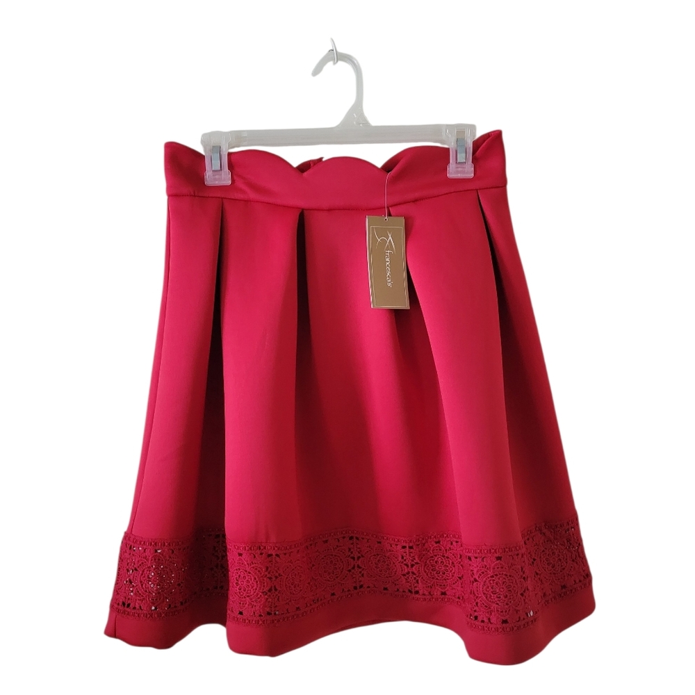Blue Rain Francescas Red Scallop Hem Lace Trim Red Skirt New - Picture 2 of 11
